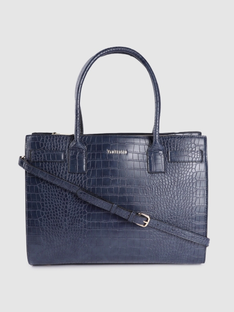 

Van Heusen Navy Blue Croc Textured Laptop Shoulder Bag with Detachable Sling Strap