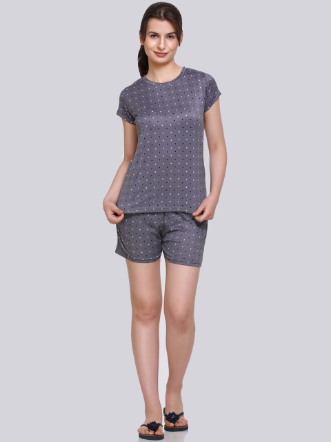 

Obaan Women Grey & White Polka Dots Printed Cotton Co-Ords