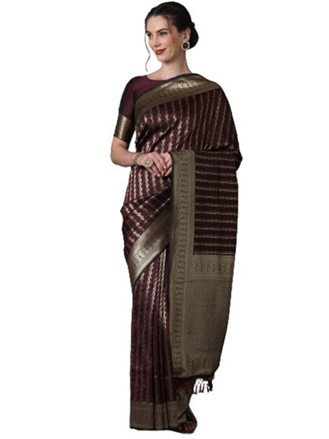 

KALINI Brown & Gold-Toned Woven Design Zari Silk Blend Saree