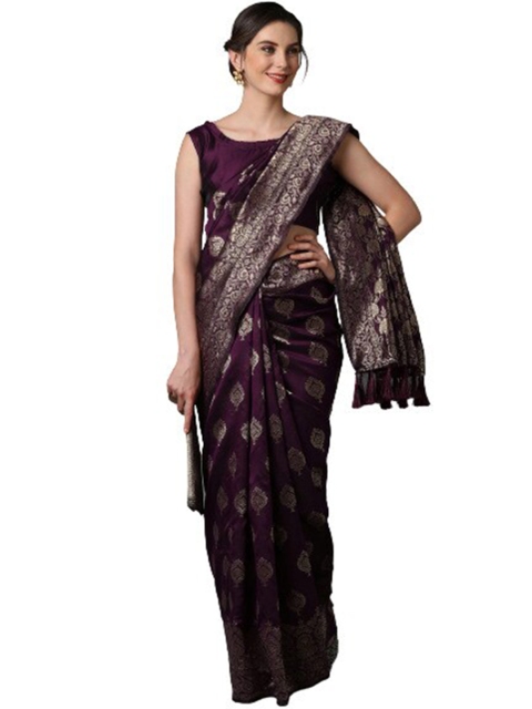 

KALINI Magenta & Silver-Toned Woven Design Zari Silk Blend Saree