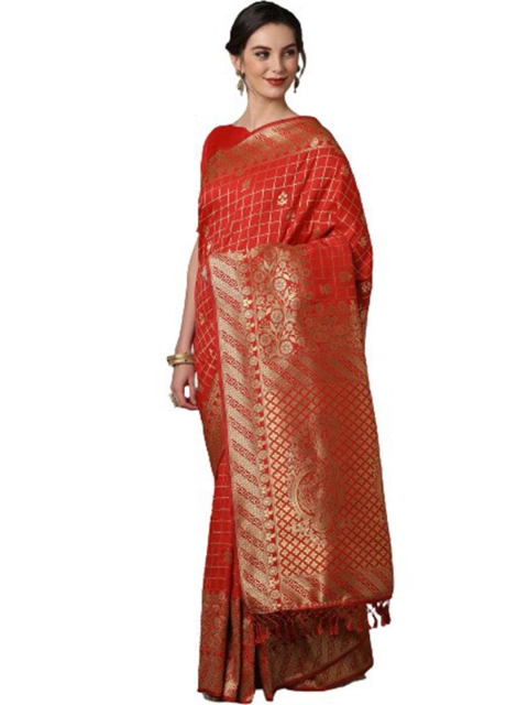 

KALINI Red & Gold-Toned Woven Design Zari Silk Blend Saree