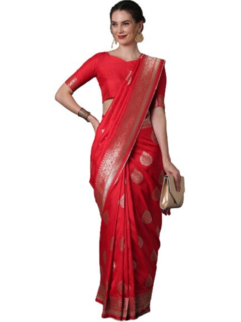 

KALINI Red & Gold-Toned Woven Design Zari Silk Blend Saree