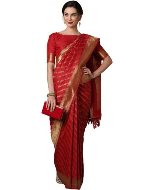 

KALINI Red & Gold-Toned Woven Design Silk Blend Saree