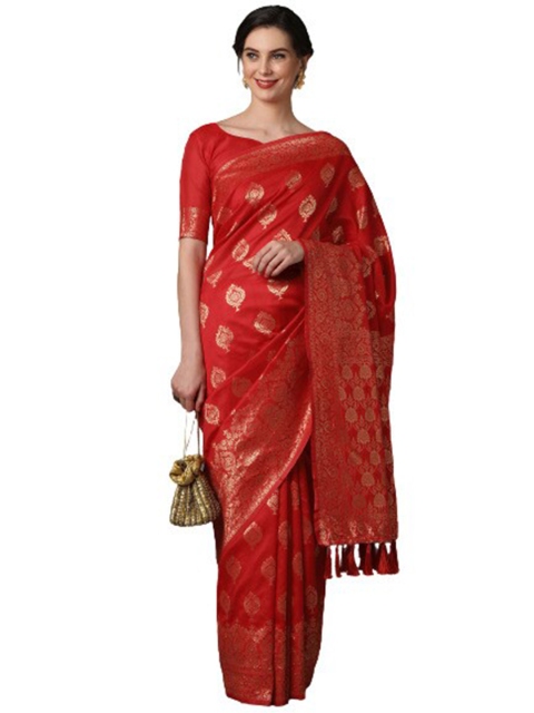 

KALINI Red & Gold-Toned Woven Design Zari Silk Blend Saree