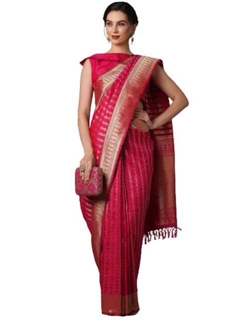 

KALINI Pink & Gold-Toned Woven Design Zari Silk Blend Saree