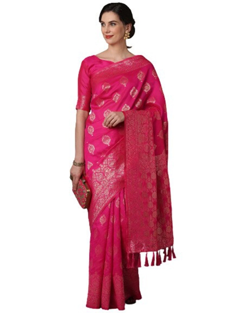 

KALINI Pink & Gold-Toned Ethnic Motifs Silk Blend Saree