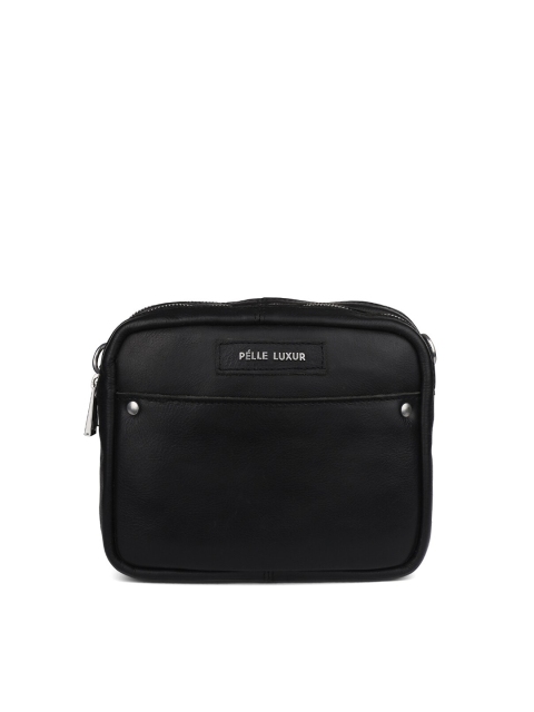 

PELLE LUXUR Unisex Leather Black Messenger Bag With Detachable Sling Strap