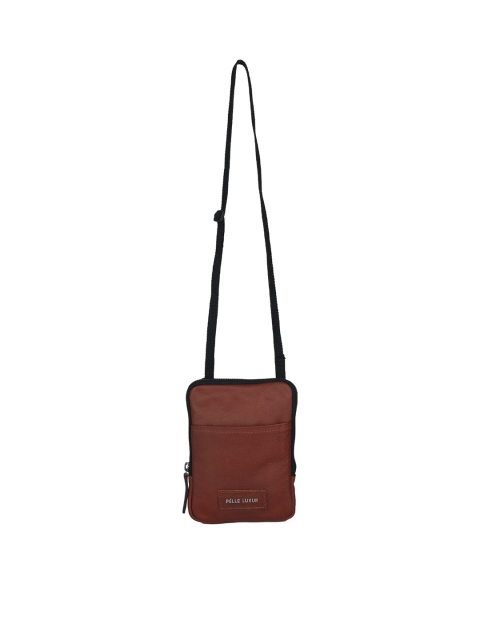 

PELLE LUXUR Unisex Brown & Black Textured Sling Bag