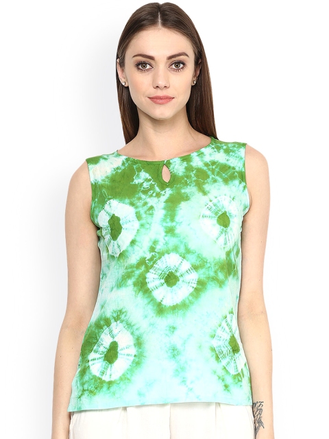 

Jaipur Kurti Women Green Tie-Dyed Top