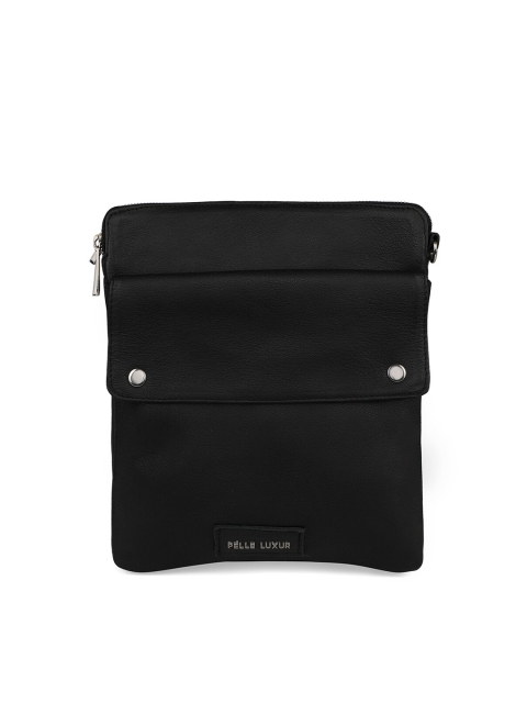 

PELLE LUXUR Unisex Black Textured Messenger Bag