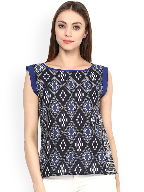 

Jaipur Kurti Black & Blue Printed Top