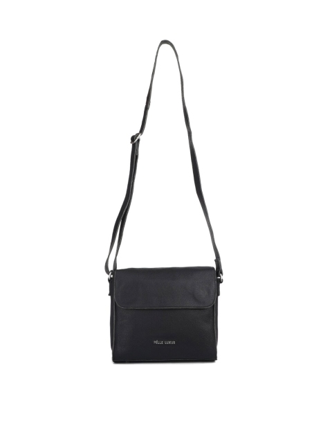 

PELLE LUXUR Unisex Black Textured Messenger Bag