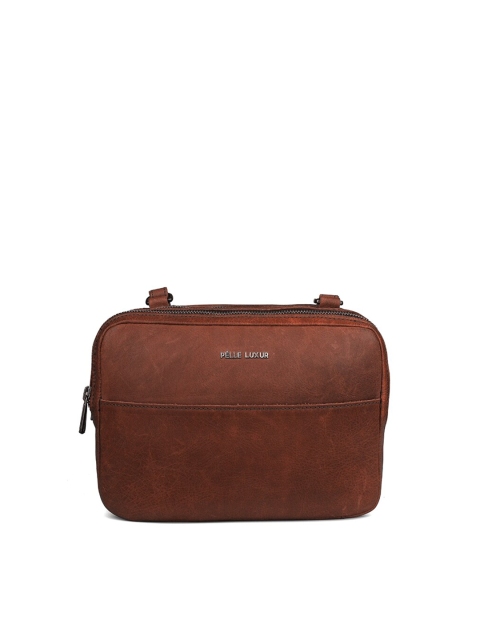 

PELLE LUXUR Red Leather Structured Sling Bag
