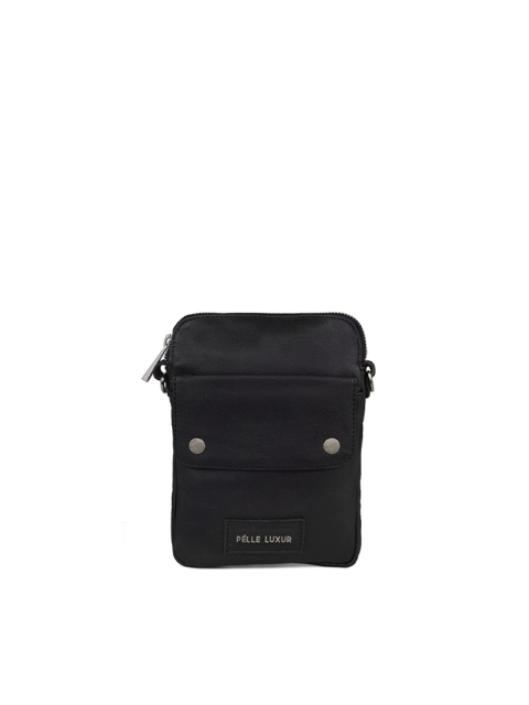 

PELLE LUXUR Unisex Black Textured Messenger Bag