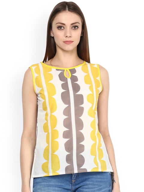 

Jaipur Kurti White & Yellow Printed Top