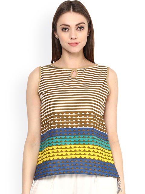 

Jaipur Kurti Brown Printed Top