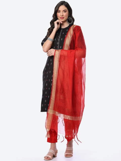 

Biba Women Black & Red Printed Pure Cotton Unstitched Dress Material