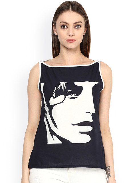 

Jaipur Kurti Black & White Printed Top