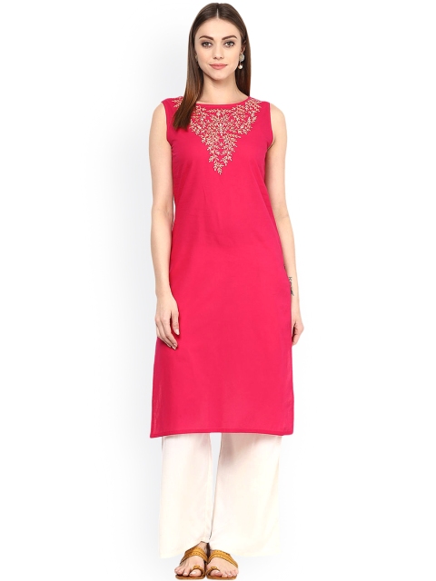 

Jaipur Kurti Pink & Off-White Embroidered Kurta with Palazzo Trousers