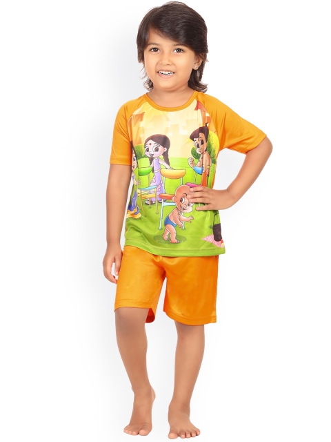 

Chhota Bheem Kids Orange & Green Printed Swimwear T-shirt & Shorts Set