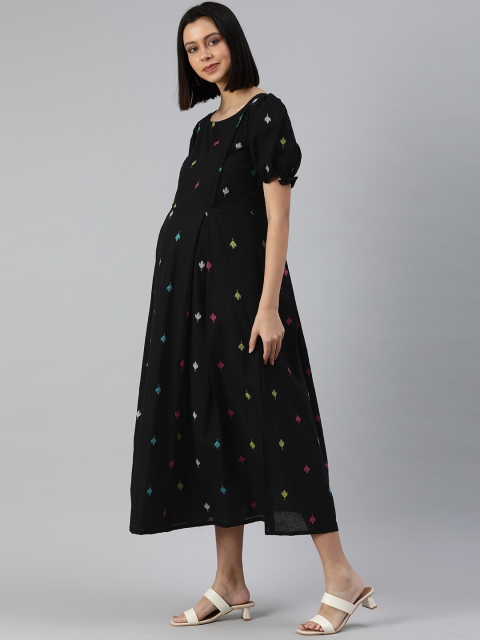 

Swishchick Black & Pink Embroidered Maternity Midi Dress