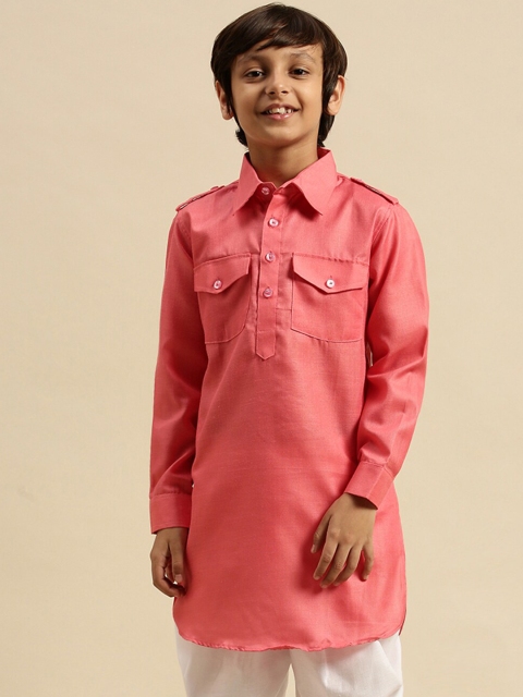 

Sanwara Boys Pink Summer Sheers Cotton Pathani Kurta