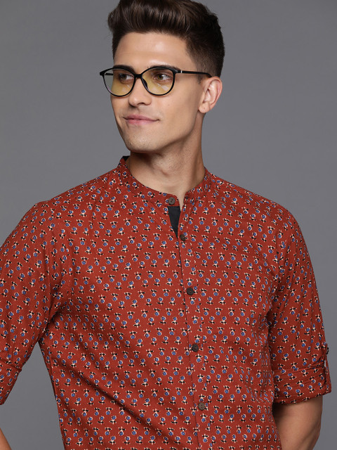 

Indo Era Men Maroon & Blue Smart Printed Cotton Casual Shirt