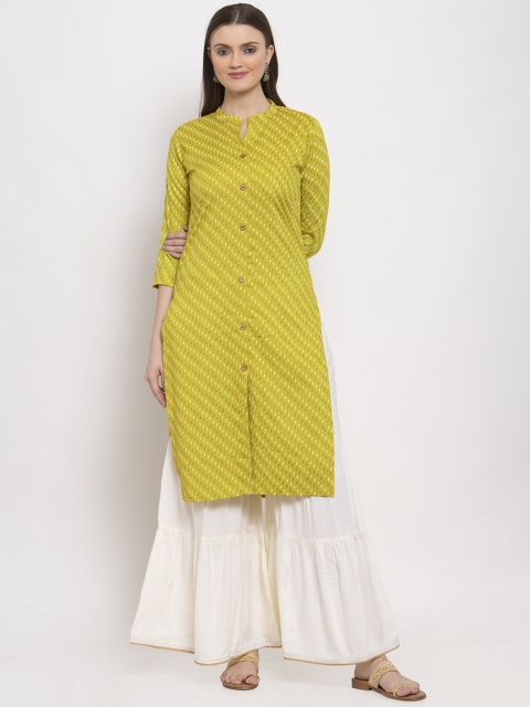 

Miaz Lifestyle Women Olive Green Striped Panelled Kurta with Sharara