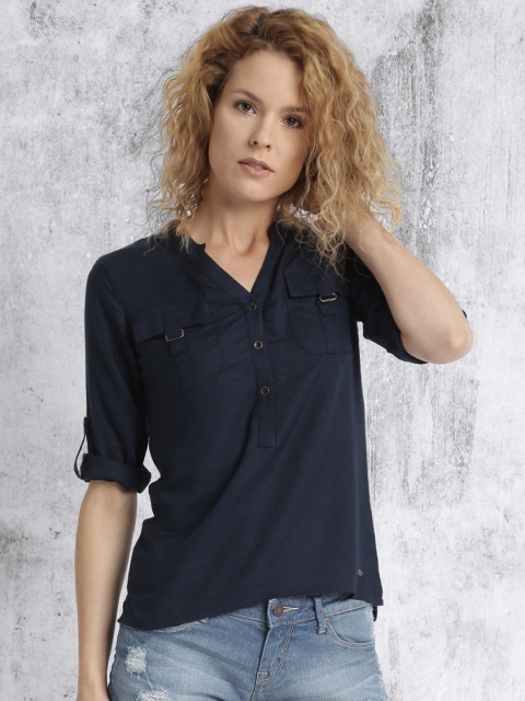

Roadster Women Navy Shirt Style Top, Navy blue