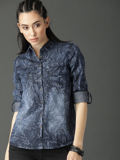 

Roadster Women Blue Regular Fit Faded Casual Shirt