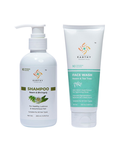 

EARTHY ESSENTIALS Neem & Bhringraj Shampoo & Neem & Tea Tree Facewash, White