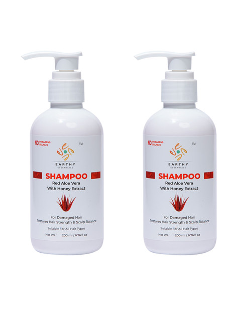

EARTHY ESSENTIALS Set of 2 Red Aloe Vera Shampoo - 200 ml Each, White