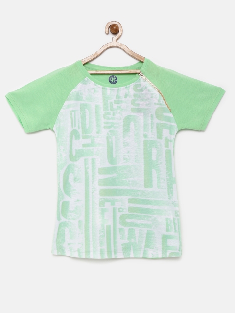 

YK Girls Green Printed Round Neck T-shirt