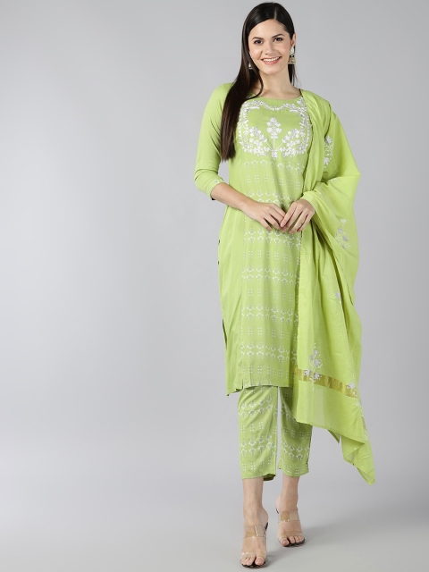 

Bani Women Green Ethnic Motifs Embroidered Pleated Kurta with Trousers & With Dupatta