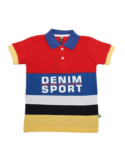 

V-Mart Boys Red Colourblocked Polo Collar Applique T-shirt
