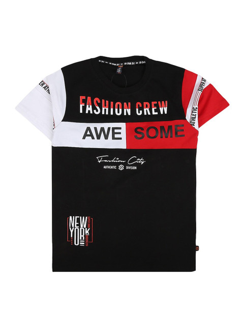 

V-Mart Boys Black Typography Printed Polo Collar Applique T-shirt