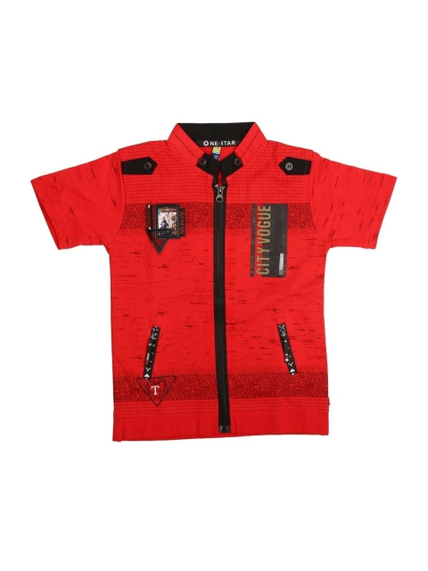 

V-Mart Boys Red Striped Applique T-shirt