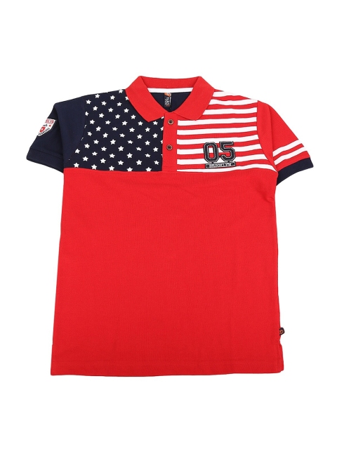 

V-Mart Boys Red Printed Polo Collar Applique T-shirt