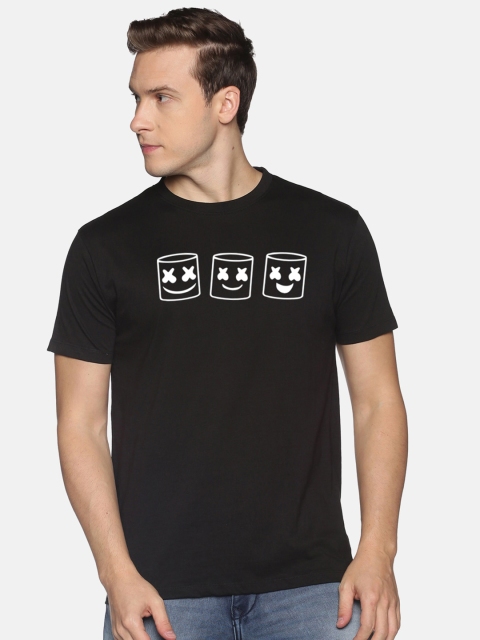 

BLACK RADIO Men Black Printed Slim Fit Cotton T-shirt