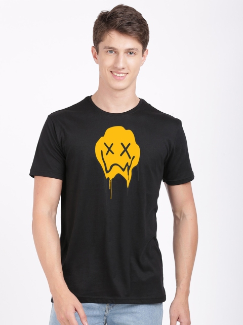

BLACK RADIO Men Black Printed Slim Fit Cotton T-shirt