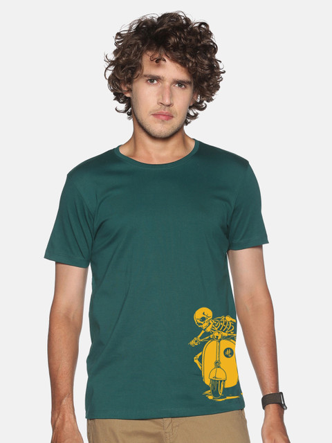 

BLACK RADIO Men Green Printed Slim Fit Cotton T-shirt