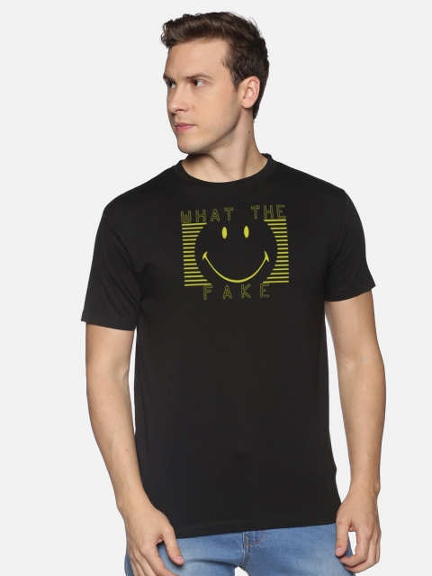 

BLACK RADIO Men Black Printed Slim Fit Cotton T-shirt