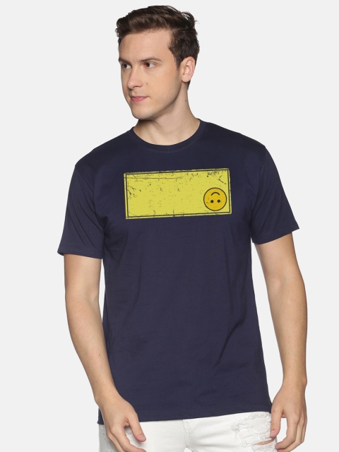 

BLACK RADIO Men Navy Blue Typography Printed Slim Fit T-shirt