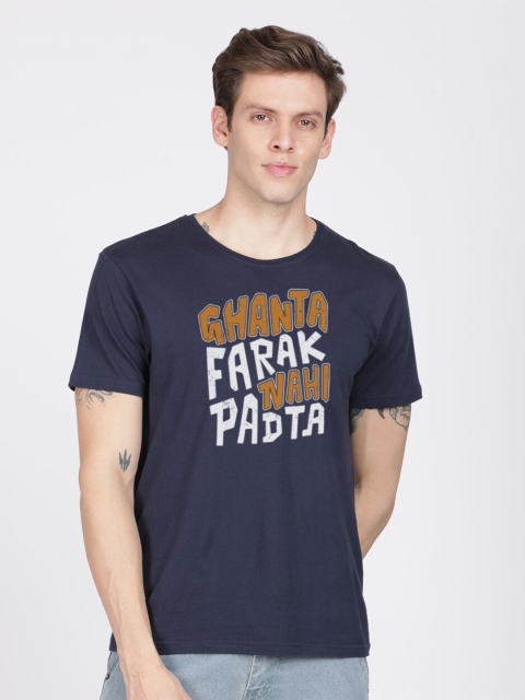 

BLACK RADIO Men Navy Blue Typography Printed Slim Fit Cotton T-shirt