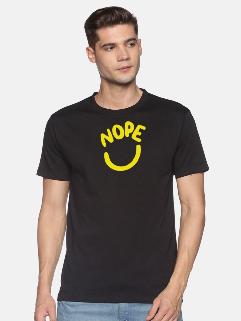 

BLACK RADIO Men Black & Yellow Typography Printed Slim Fit Cotton T-shirt