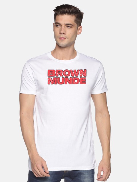 

BLACK RADIO Men White Typography Printed Slim Fit Cotton T-shirt