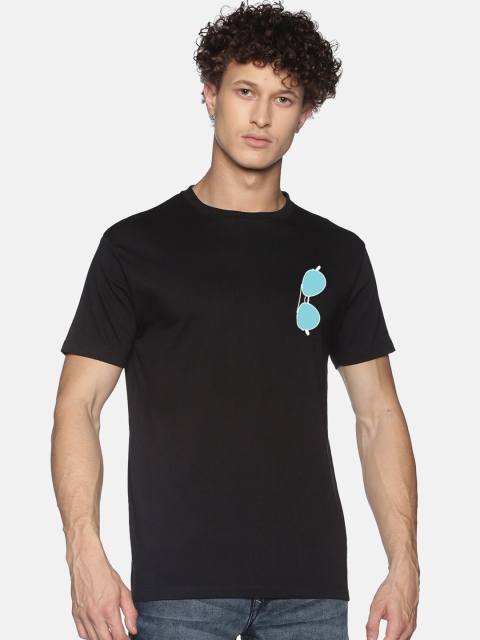 

BLACK RADIO Men Black & Blue Printed Slim Fit Cotton T-shirt