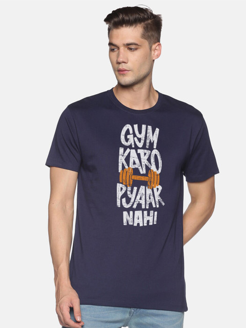 

BLACK RADIO Men Navy Blue Typography Printed Slim Fit Cotton T-shirt