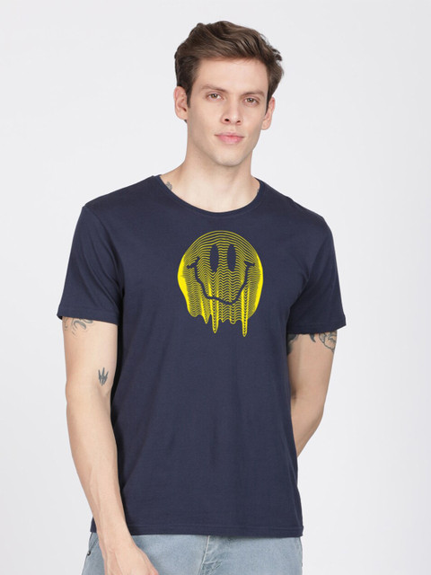 

BLACK RADIO Men Navy Blue Printed Cotton Slim Fit T-shirt
