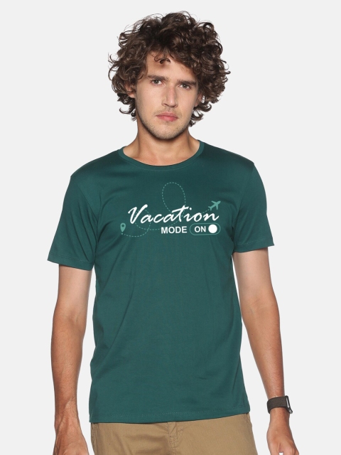 

BLACK RADIO Men Green & White Typography Printed Slim Fit Cotton T-shirt